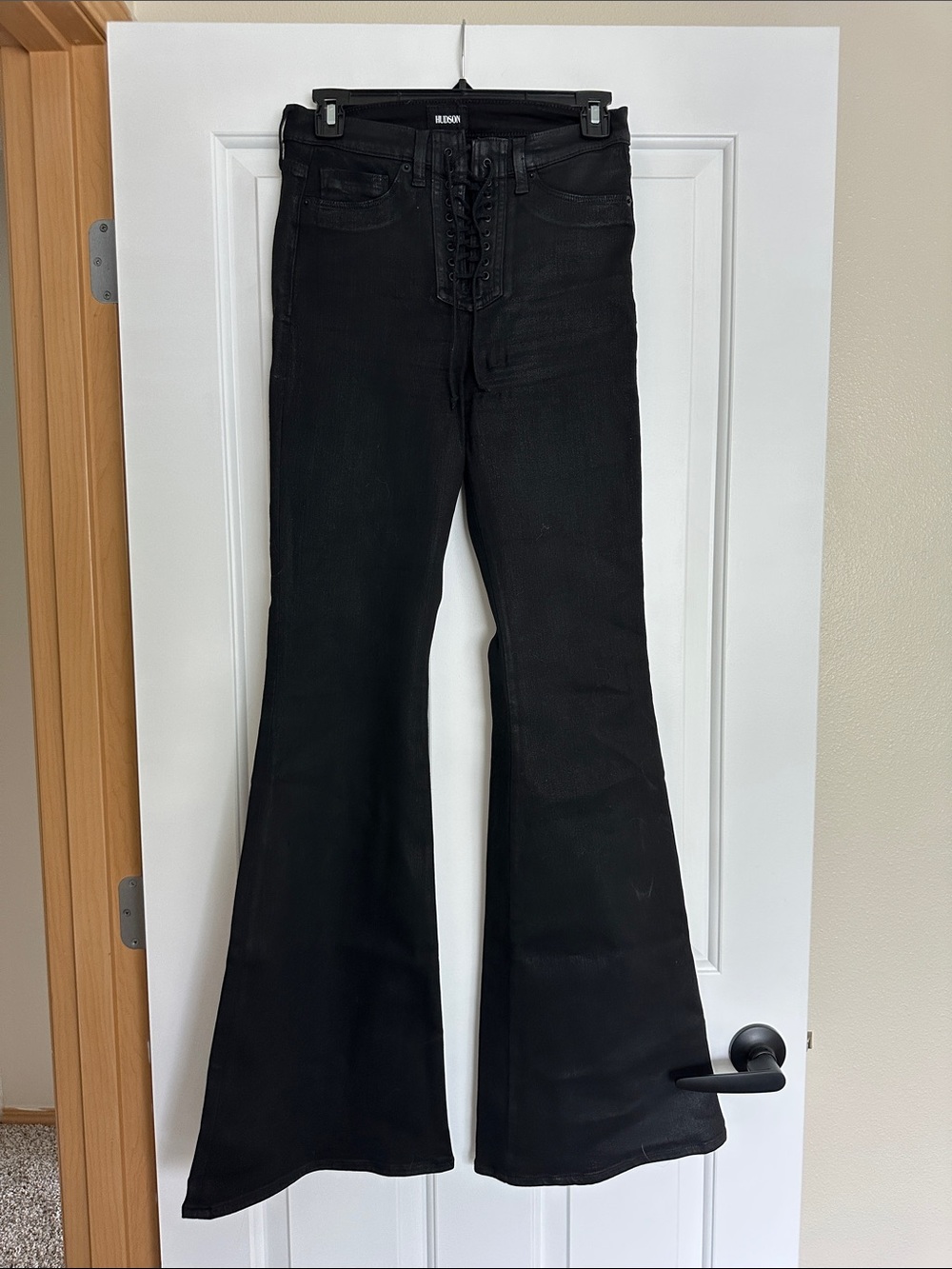 Hudson Jeans Black Lace-Up High-Rise Flare Jeans